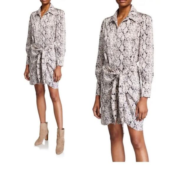 Cinq A Sept Gaby Tie Front Snake Print Shirt Dress Size 2 - Picture 1 of 6